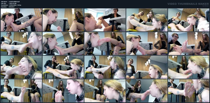 Alisa And Leona - Pathetic Slobbering Slut! - LICKING GIRLS FEET - MP4