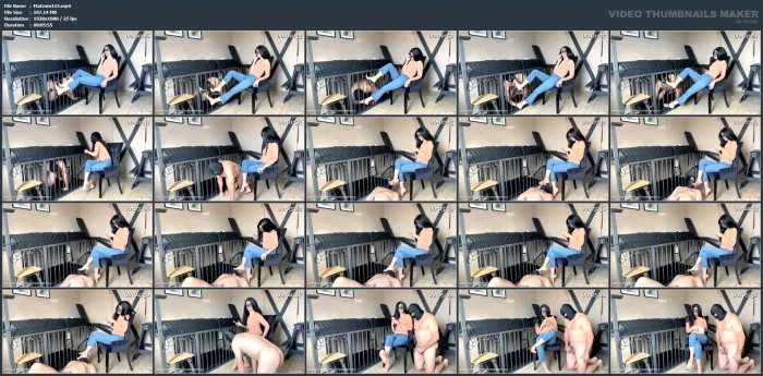 Mistress Is On The Phone With Her Friend And The Caged Slave Has To Clean Her Feet - Clip In Czech - MADAM EMMA - MP4