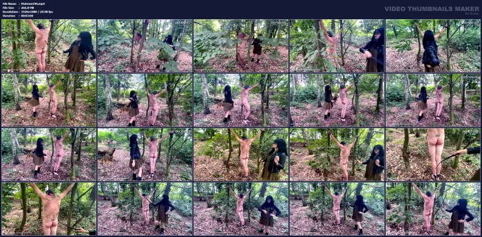 The Mistress Ties The Slave To A Tree And Whips Him While The Slave Screams In Pain - MADAM EMMA - MP4