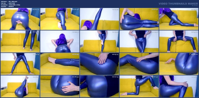 Beautiful Mistress Teases By Her Blue Leather Leggings - MISTRESS_S - MP4
