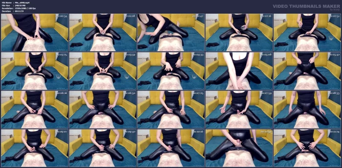 Long Cumshot In Slow Motion! Mistress In Leather Leggings Plays With Slave's Dick - MISTRESS_S - MP4