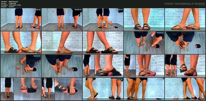 Goddess Amber And Miss Lucy - Stomping Your Cock And Balls In Our Dusty Old Birkenstocks - UNDER AMBER - MP4