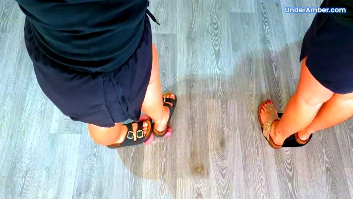 Goddess Amber And Miss Lucy - Stomping Your Cock And Balls In Our Dusty Old Birkenstocks - UNDER AMBER - MP4