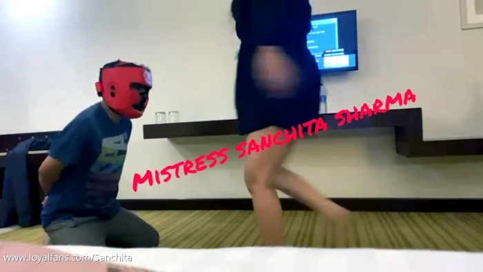 Kicking On His Full Body And On His Fce - DOM SANCHITA SHARMA / MISTRESS SANCHITA - MP4