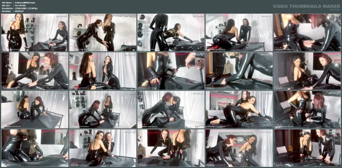 Double Domme Latex Vacbed Tease - EVIL WOMAN / FCHDOMMES / FETISH CHATEAU DOMMES - MP4
