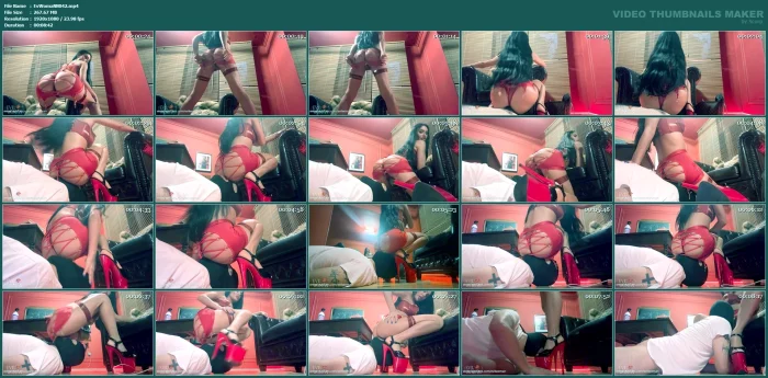 Facesitting Session In Red Sexy Lingerie - EVIL WOMAN / FCHDOMMES / FETISH CHATEAU DOMMES - MP4