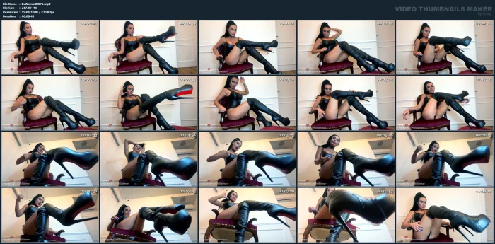 Jerk Off For My Leather Boots POV - EVIL WOMAN / FCHDOMMES / FETISH CHATEAU DOMMES - MP4