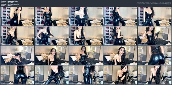 JOI And CEI In Leather Leggings And Corset - EVIL WOMAN / FCHDOMMES / FETISH CHATEAU DOMMES - MP4