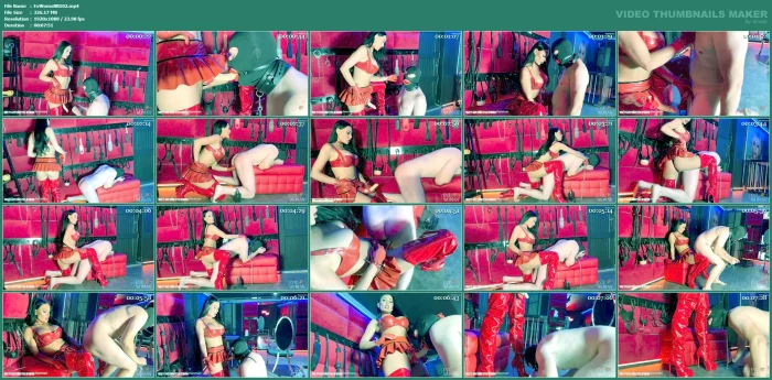 Pegging In Red Latex Skirt And Bra - EVIL WOMAN / FCHDOMMES / FETISH CHATEAU DOMMES - MP4