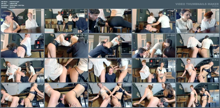 Office Girls Sit On The Bartenders Face A Fantasy Of Double Ass Worship - TICKLZONE - MP4