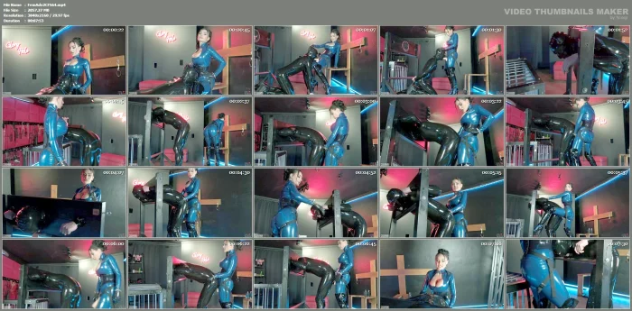 Rough Pegging In Latex With Rubber Gimp Locked In Stocks - Evilwoman - FEMDOM ADVENTURES - MP4
