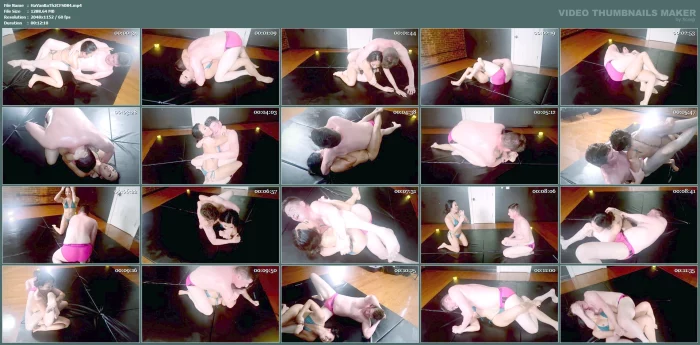 Slippery Muscle Match Oil Wrestling With Kiara Star And Hanz Vanderkill With Body Scissors Grappling And Bear Hugs - HANZ VANDERKILL'S BATTLE THEATRE - MP4