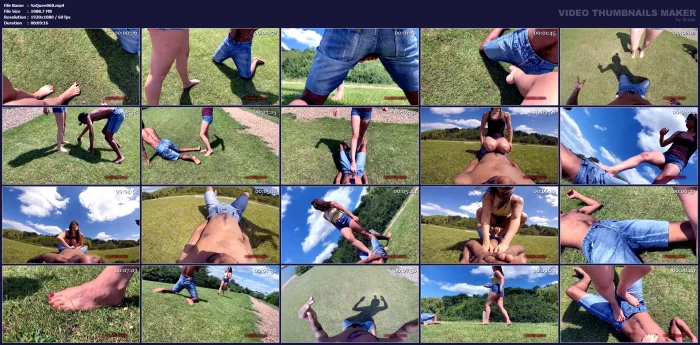 Goddess Serena & Mistress Krush - Public Ballbusting - SADISTIC QUEENS / SQUISHYSAX - MP4