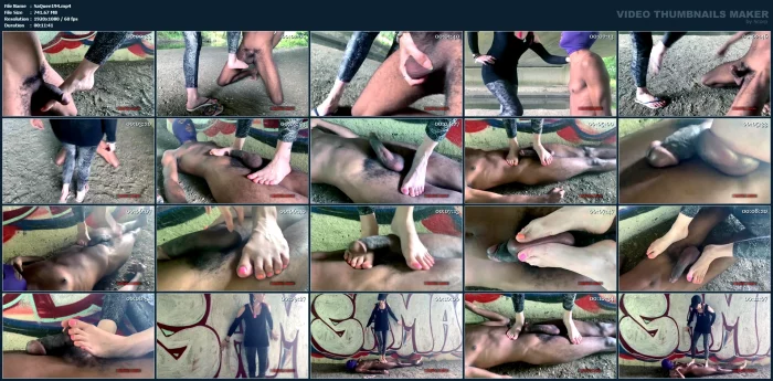 Miss Tiffany Naylor - Brutal Barefoot Ballbusting In Public - SADISTIC QUEENS / SQUISHYSAX - MP4