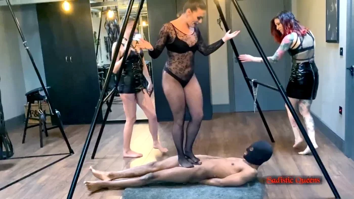 Triple Mistress Ball Stomping & Jumping - SADISTIC QUEENS / SQUISHYSAX - MP4