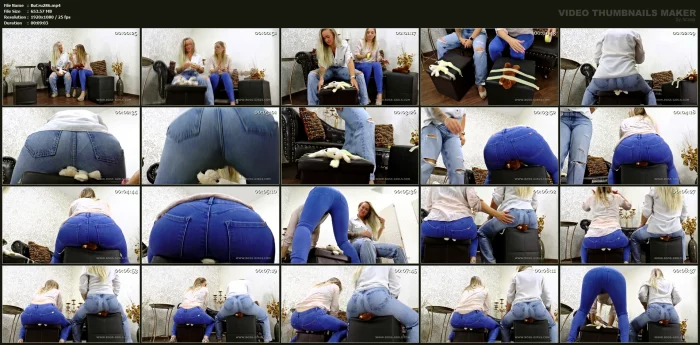 Queen Hanna And Mistress Jane - 2 Victims Flattened Under 2 Jeans Asses - BUTTCRUSH - MP4