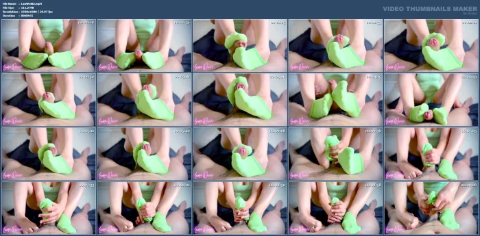 Babe With Perfect Feet Gives A Sockjob And Makes Him Cum In Her Green Sock - LAURA WEISS - MP4