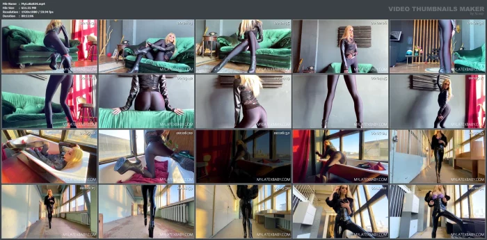 Caramel Bitch - Oily Leather Leggings On Blonde - MY LATEX BABY - MP4