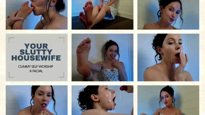 Your Slutty Housewife - Cummy Self Foot Worship And Facial - THE TINY FEET TREAT - MP4